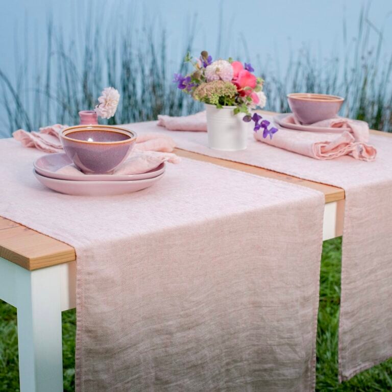 Pink linen table runner