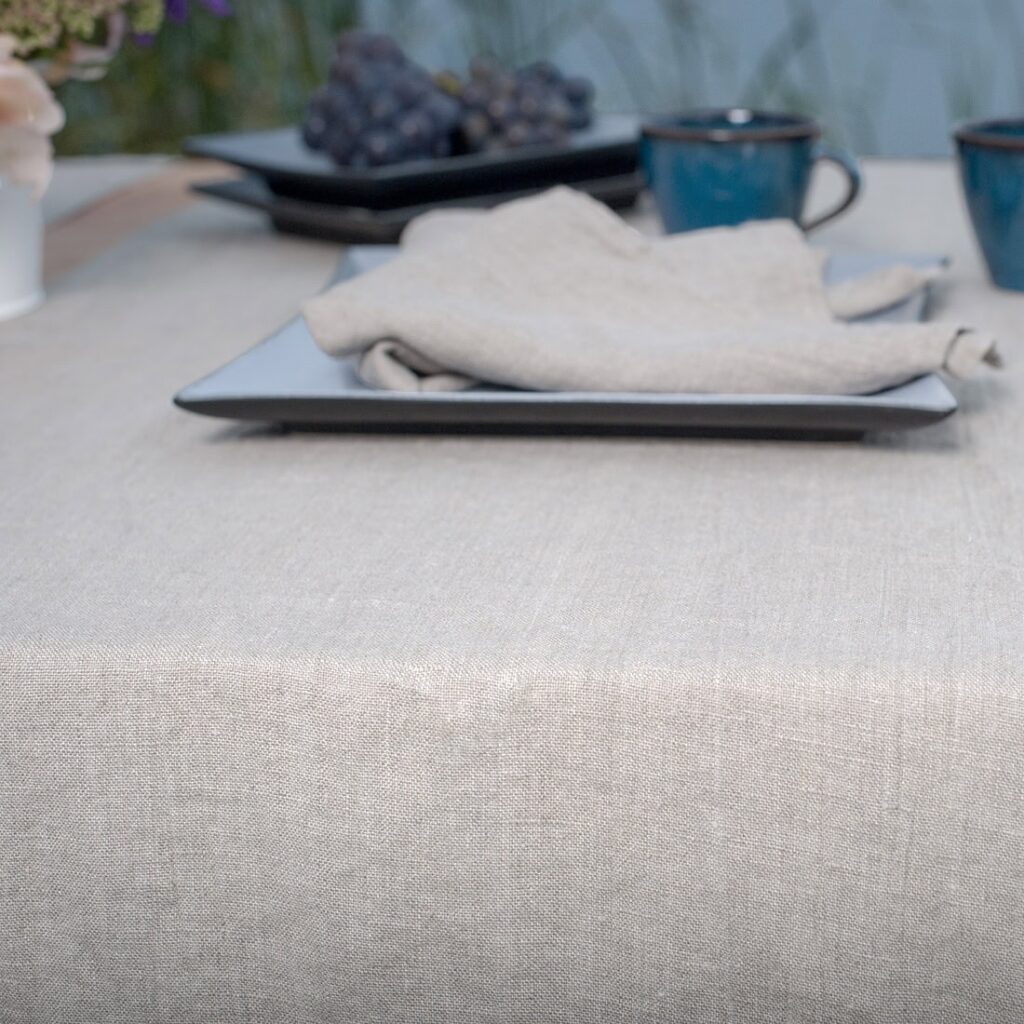 Natural linen table runner, plain weave, washed