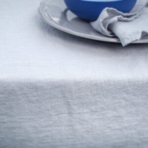 Light grey linen table runner, plain weave, washed