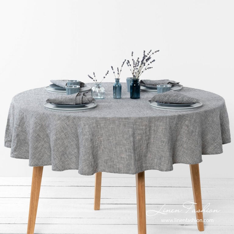 Washed linen blend dark grey round tablecloth