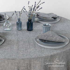 Washed dark grey tablecloth with matching napkins