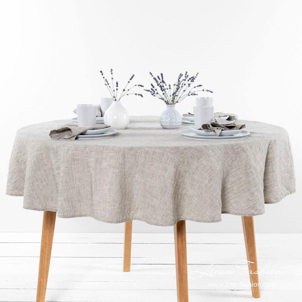 Light grey round tablecloth, ASTRA.