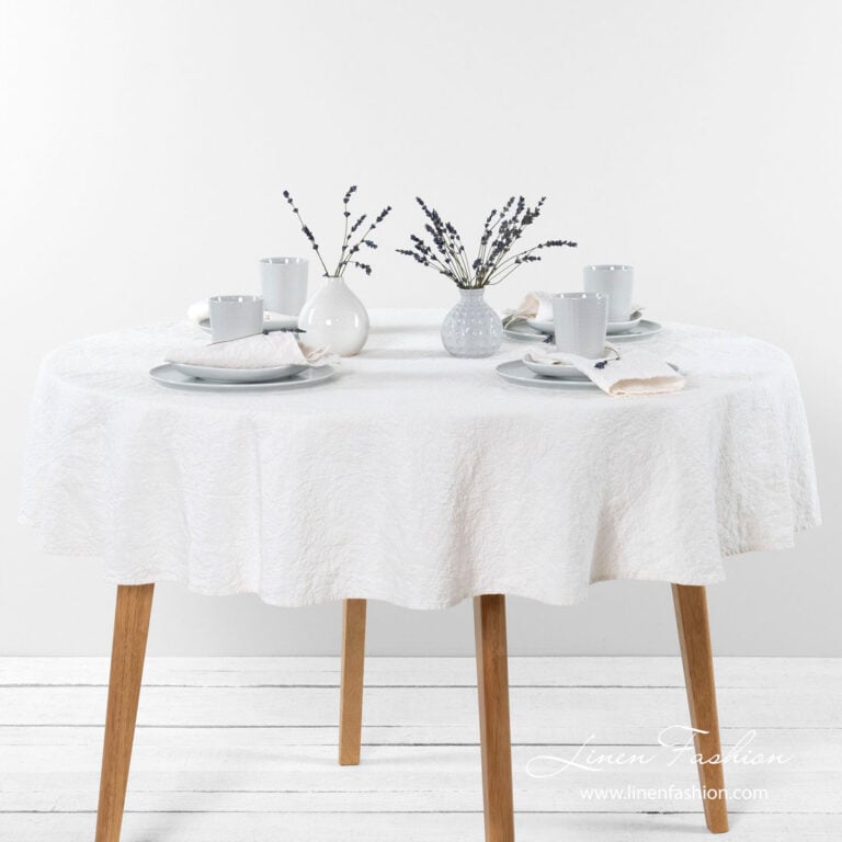 Washed linen cotton white round tablecloths