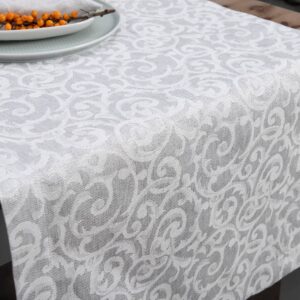 ATLANTA light grey linen runner with silver lurex