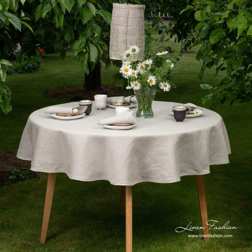 Round oval natural grey linen tablecloth, natura.