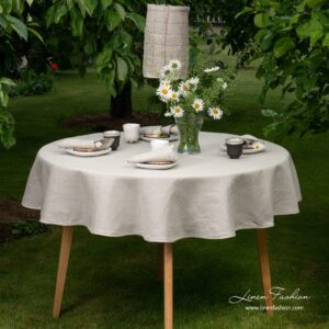 Round oval natural grey linen tablecloth, natura.