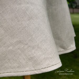 Natural grey 100% linen round tablecloth.