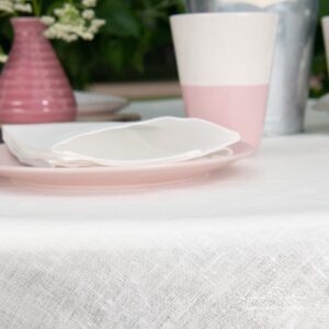 White colored linen tablecloth, natura.
