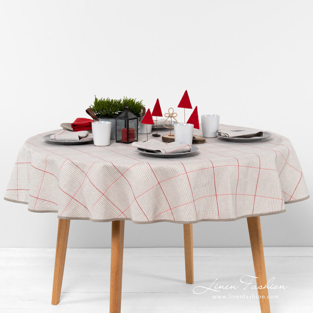Round grey check tablecloth