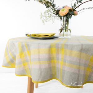 LOZANA round (oval) greyish yellow linen tablecloth