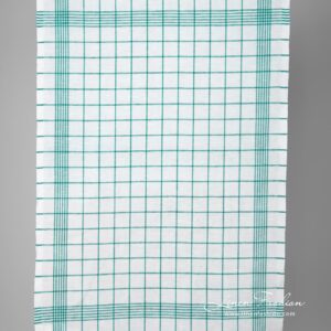Biela ľanovo-bavlnená tkanina so zelenými kárami