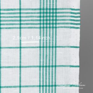 Biela ľanovo-bavlnená tkanina so zelenými kárami