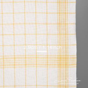 Biela ľanovo-bavlnená tkanina so žltými kárami