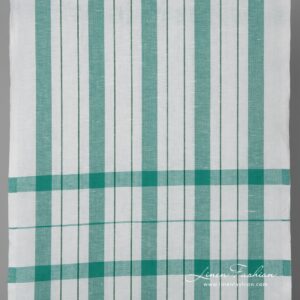 Biela ľanovo-bavlnená látka so zelenými prúžkami