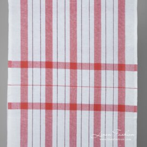 Úzka biela ľanovo-bavlnená tkanina s červenými pruhmi