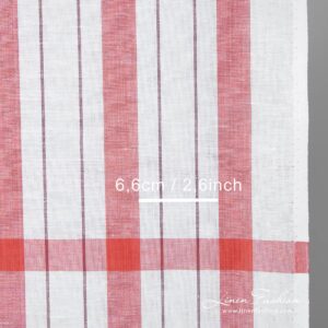 Úzka biela ľanovo-bavlnená tkanina s červenými pruhmi