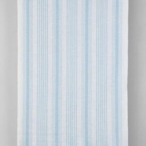 Úzka ľanovo-bavlnená látka biela so svetlomodrými prúžkami
