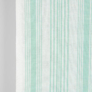Úzka ľanovo-bavlnená tkanina biela s mätovo zelenými pruhmi