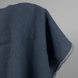 Ľanová praná tkanina džínsová modrá