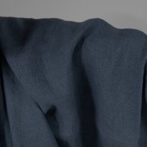 Ľanová praná tkanina džínsová modrá