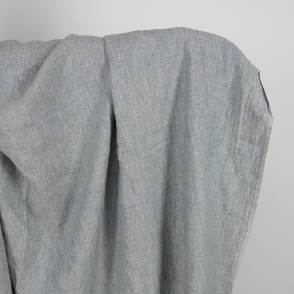 Linen washed fabric grayish blue color for sewing clothes and home textiles