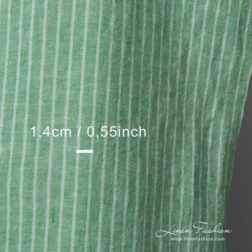 Wide washed green striped linen fabric for sewing clothes and home textiles