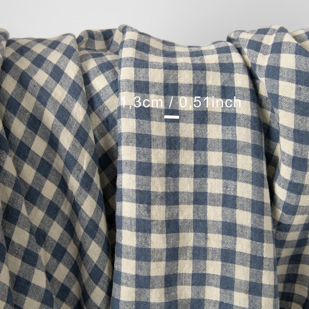 wide washed linen blue checks fabric, check 1.3cm