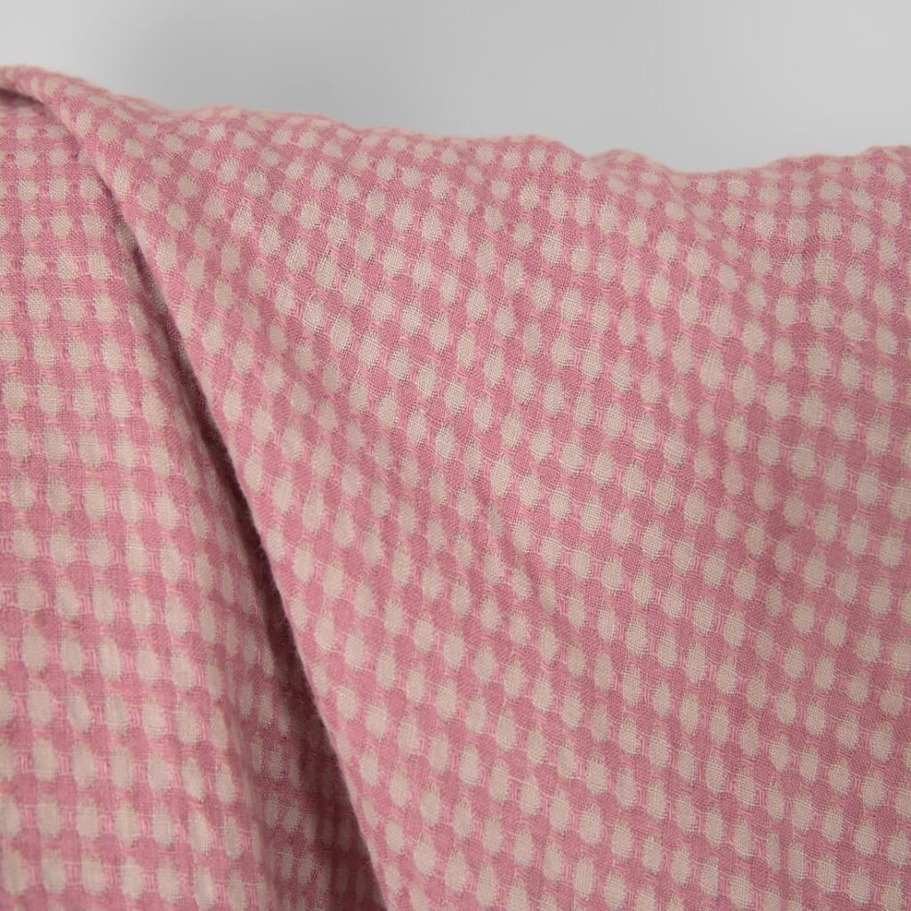 Washed linen fabric in greyish lilac pattern, 100% linen