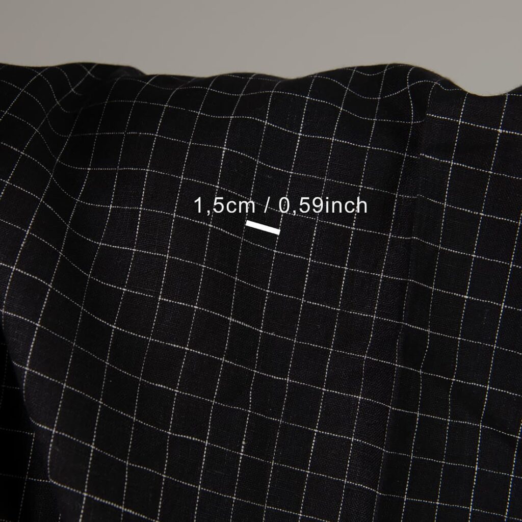 Black linen fabric white checks with measurements