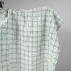 Biela ľanovo-bavlnená tkanina s pruhovaným zeleným károm