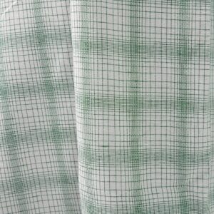 Biela ľanovo-bavlnená tkanina s pruhovaným zeleným károm
