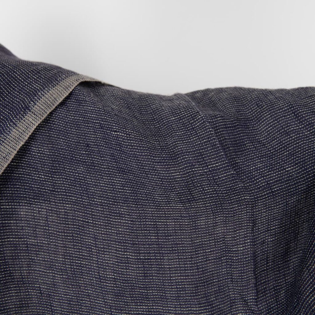Washed linen fabric dark blue and green transparent, plain weave