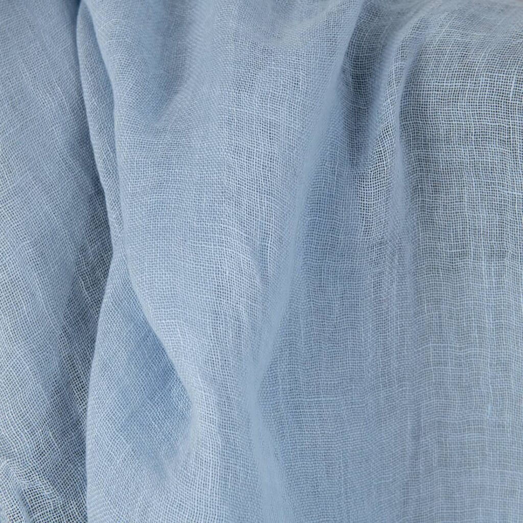 Washed linen fabric pale light blue gauze, lightweight, specially washed
