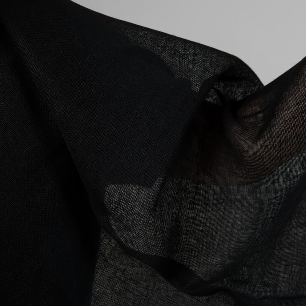 Transparent linen black fabric close up detail