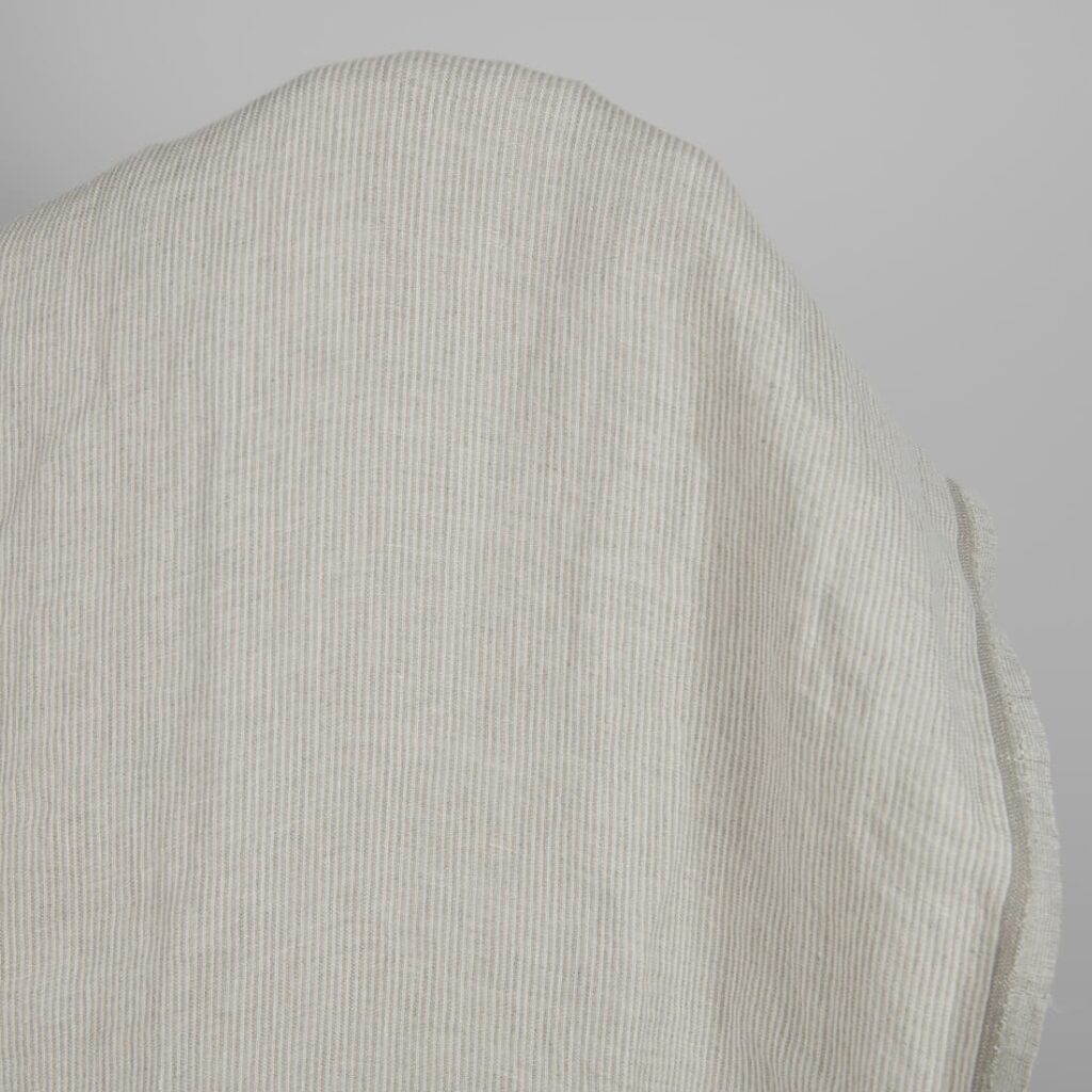 Washed linen fabric in natural and white colour stripes product photo