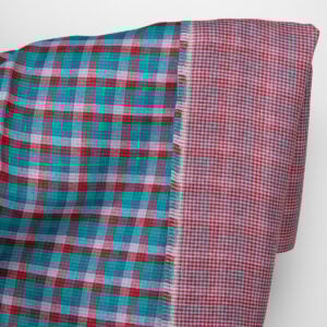 Ľanová látka obojstranná kocky červená zelená modrá