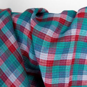 Ľanová látka obojstranná kocky červená zelená modrá