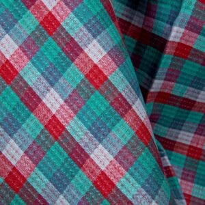 Ľanová látka obojstranná kocky červená zelená modrá