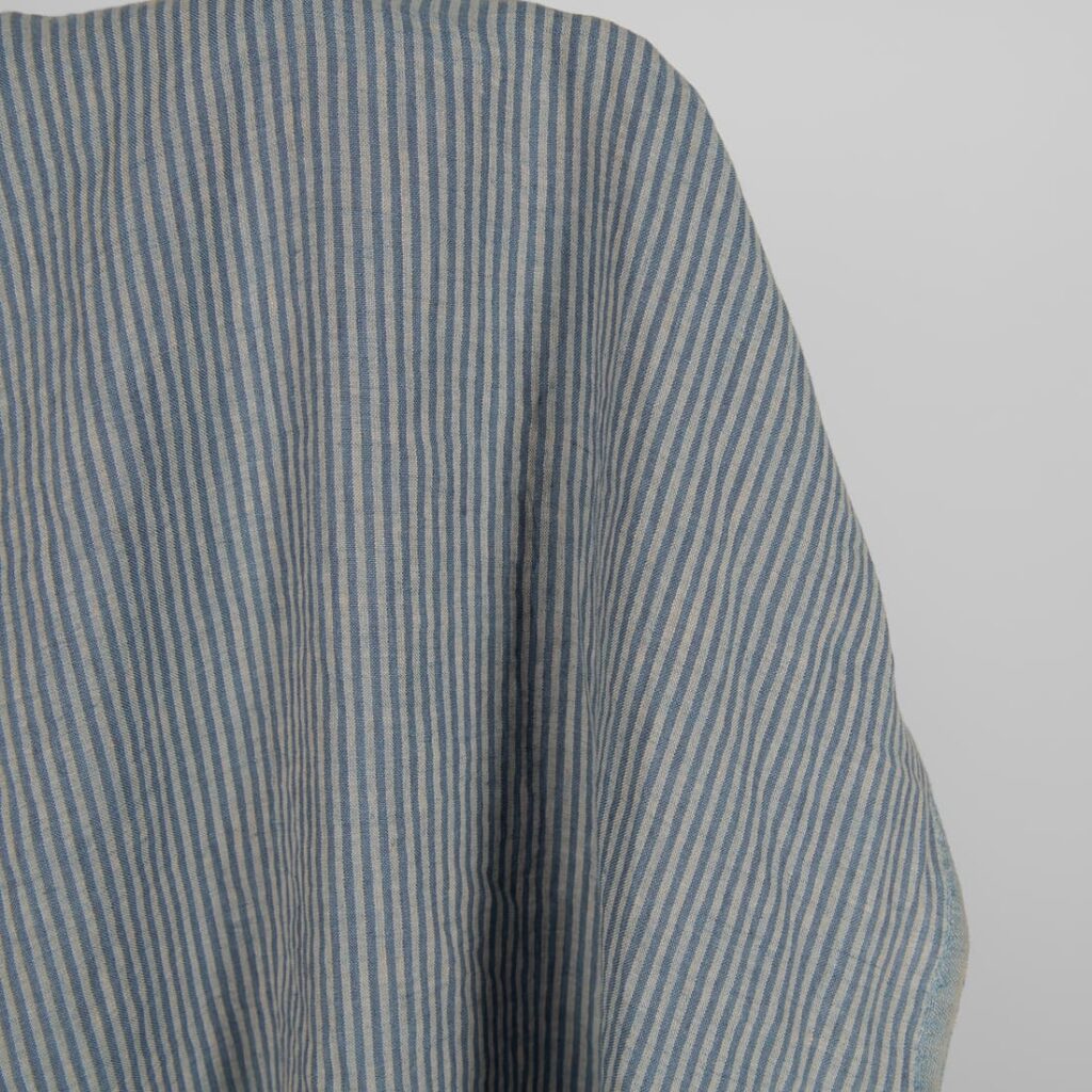 Washed linen fabric with blue stripes 145cm