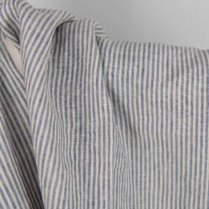 Praná ľanová látka s hnedastými a modrosivými prúžkami