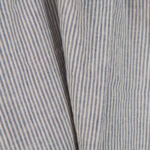 Praná ľanová látka s hnedastými a modrosivými prúžkami