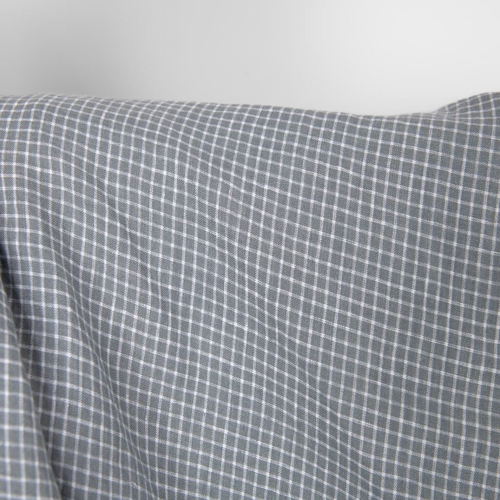 Washed linen fabric grey white checks, 100% linen