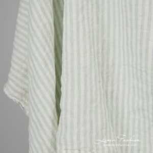 Široká ľanová tkanina zelené pruhy praná