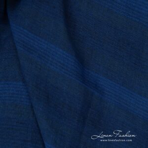 Široká praná ľanová tkanina v modrých pruhoch