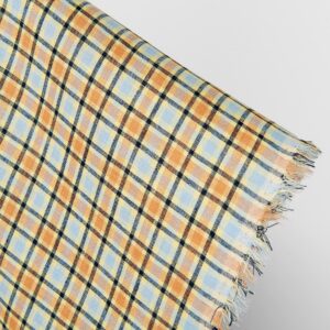 Ľanová látka oranžové a bledo modré kocky