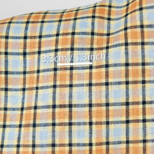 Ľanová látka oranžové a bledo modré kocky