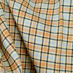 Ľanová látka oranžové a bledo modré kocky