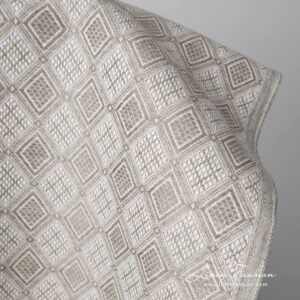 Ľanovo-bavlnená tkanina piesková farba kosoštvorcový vzor