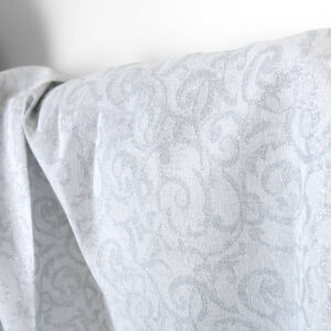 Ľanovo-bavlnená tkanina bielo-sivý žakár strieborný lurex