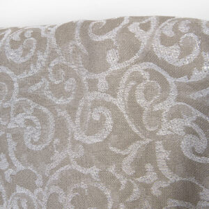 Ľanovo-bavlnená tkanina béžová a biela žakárová strieborný lurex